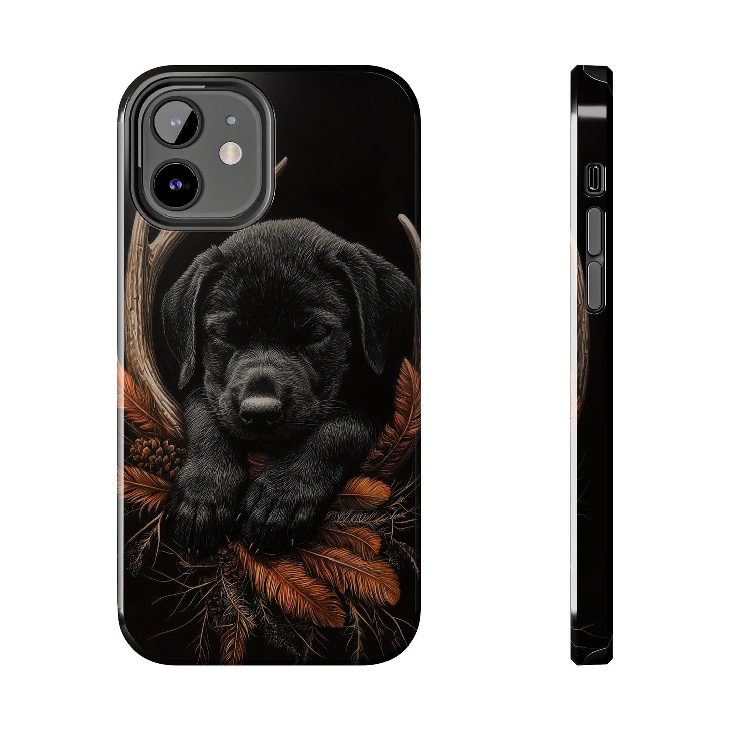 Charming Black Labrador Puppy on Feathers iPhone Case