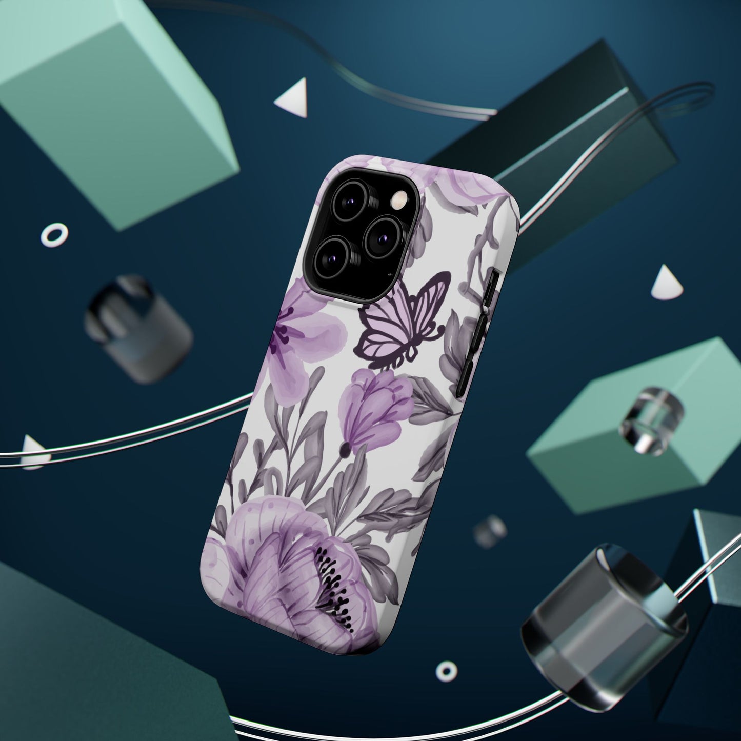 Lavender Bloom Butterfly MagSafe iPhone Case – Delicate Floral Design with Watercolor Details