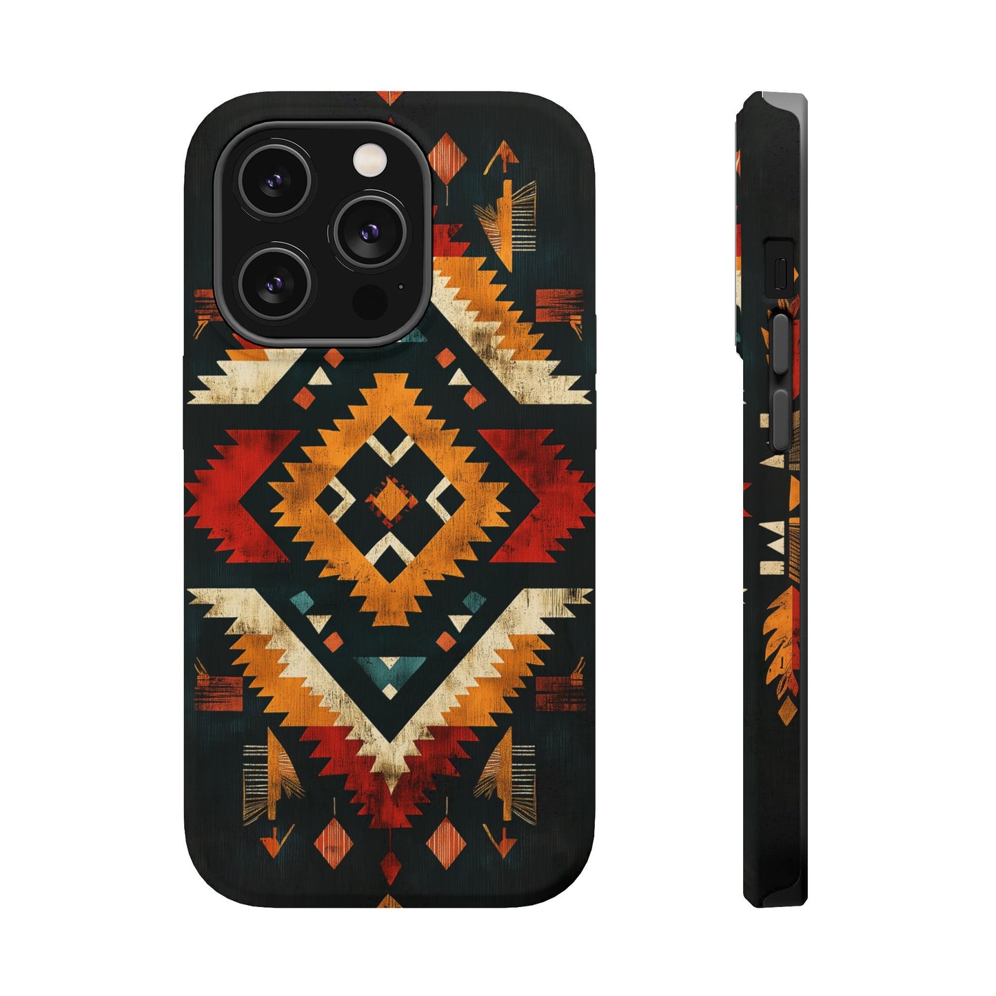 Southwestern Tribal Diamond Tough MagSafe iPhone Case – Bold Geometric Pattern, Dual-Layer Protection