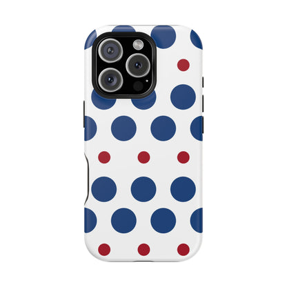 Bold Navy & Red Polka Dot Pattern – MagSafe iPhone Case