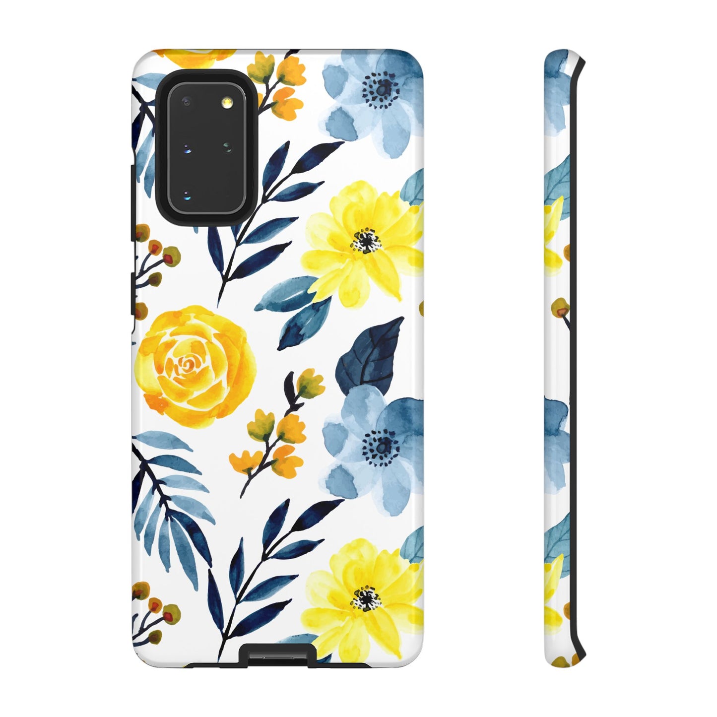 Golden Yellow & Sky Blue Floral – Watercolor Botanical Samsung Galaxy Case