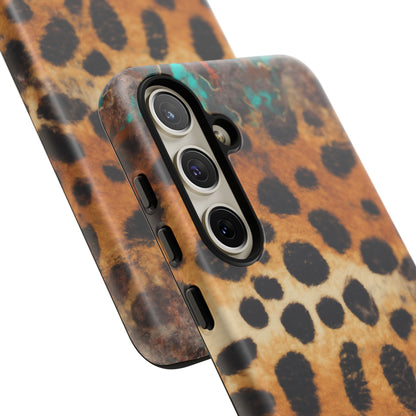 Rustic Leopard Print Tough Samsung Galaxy Case – Distressed Turquoise and Animal Pattern with Dual-Layer Protection