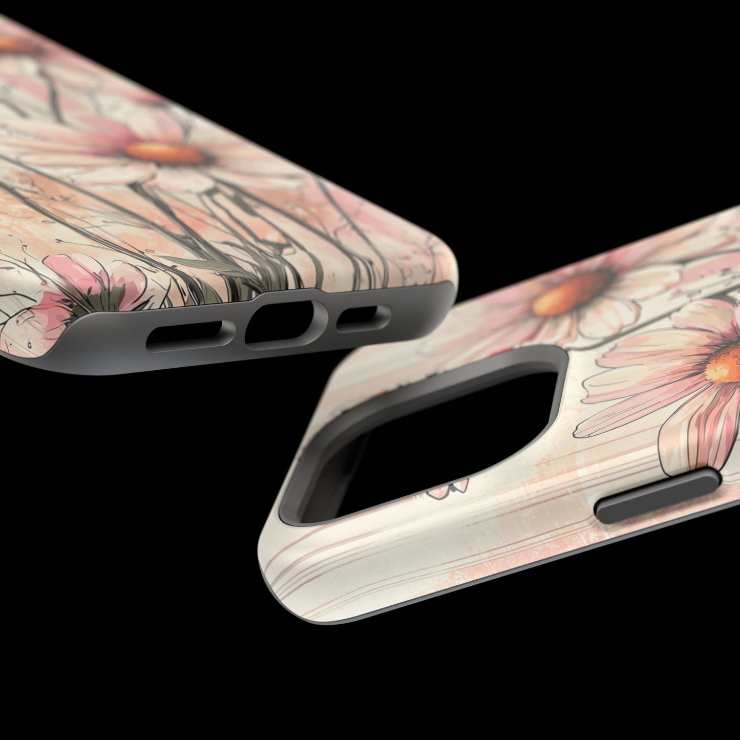 Pastel Pink Daisy MagSafe iPhone Case - Elegant Floral Plaid Protective Cover