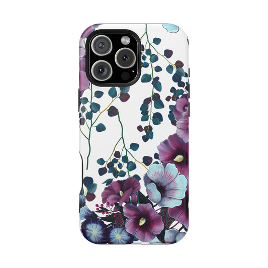 Moody Purple & Teal Floral MagSafe iPhone Series Case – Elegant Botanical Design