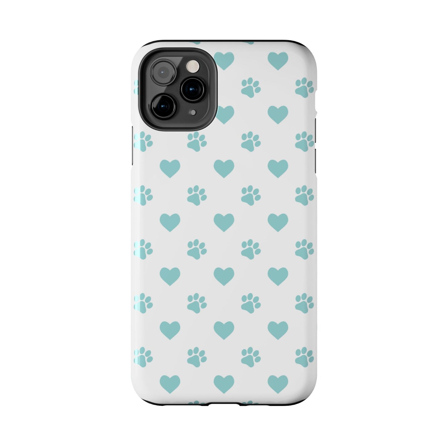 Mint Green Paw Print & Heart iPhone Case – Stylish Pet Lover’s Essential