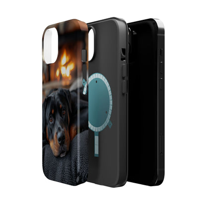 Charming Rottweiler by the Fireplace MagSafe iPhone Case – Cozy & Functional Design