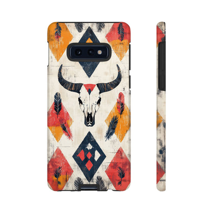 Western Bull Skull & Feathers Tough Samsung Galaxy Case – Bold Tribal Design, Dual - Layer Protection - BOGO Cases