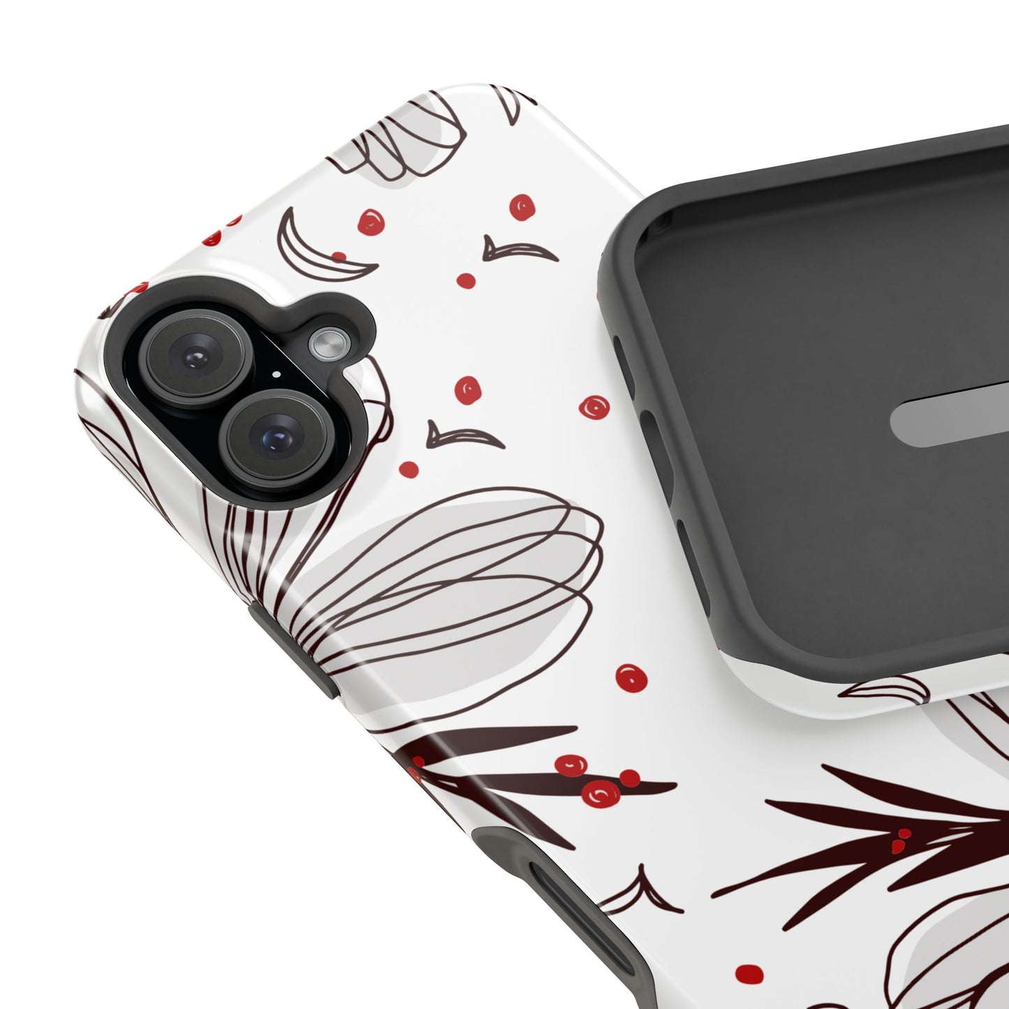 Minimalist Line Art Floral Tough MagSafe iPhone Case – Bold Red and Black Design, Shockproof Protection