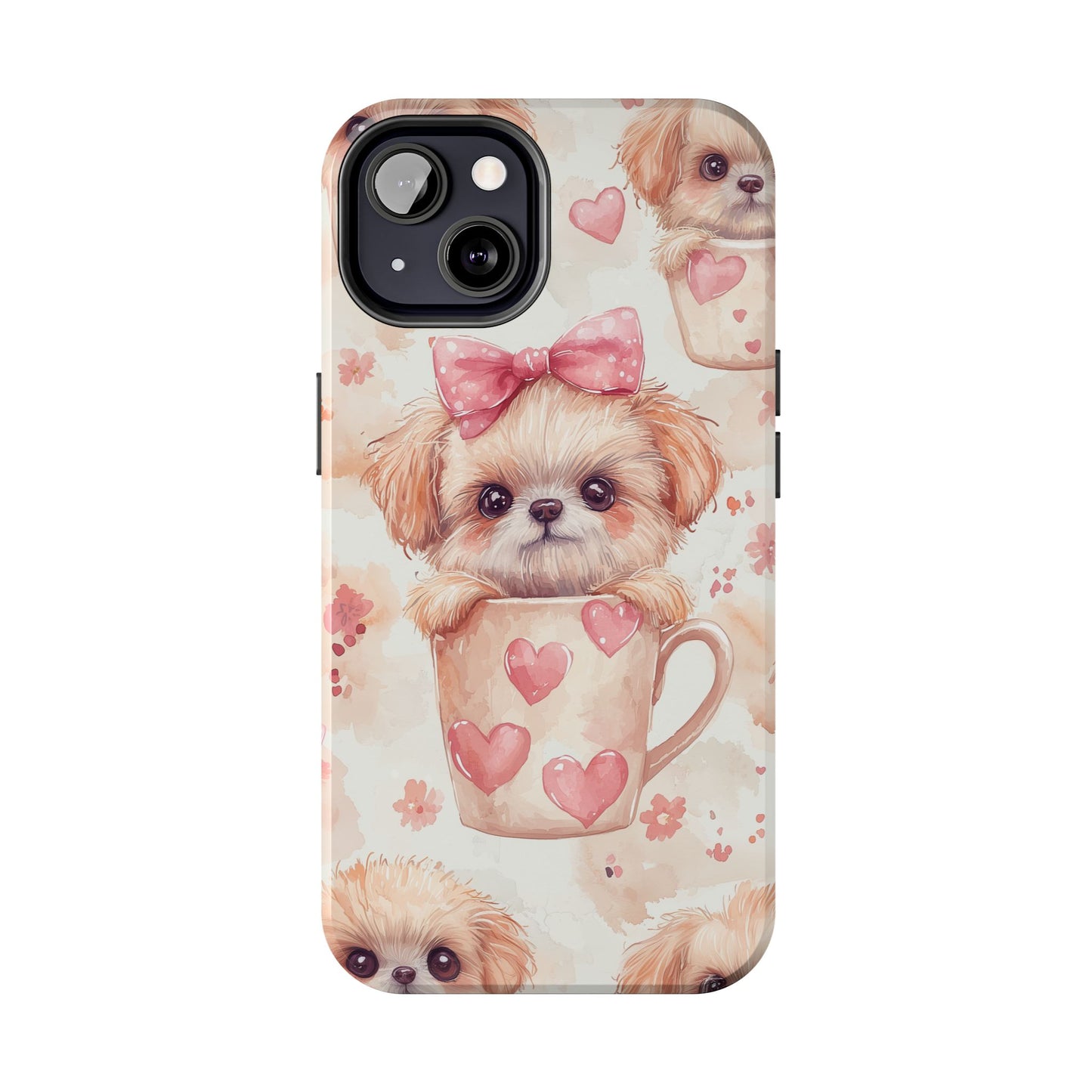 Adorable Puppy in Teacup iPhone Case – Tough, Dual - Layer Protection with Cute Pink Bow Design - BOGO Cases