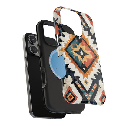 Vintage Southwestern Diamond Tough MagSafe iPhone Case – Rustic Tribal Design, Dual-Layer Protection