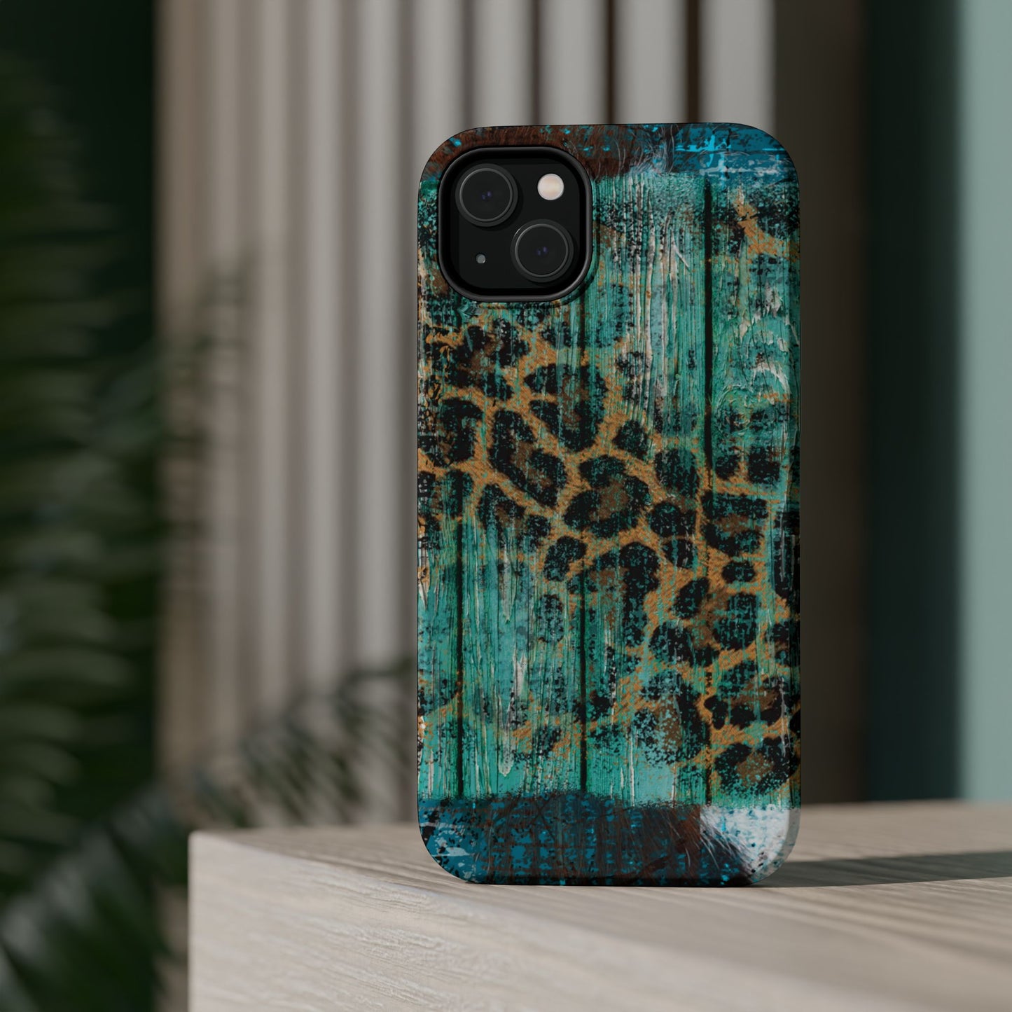 Turquoise Rustic Leopard Wood - MagSafe  iPhone Series Case