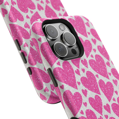 Pink Glitter Hearts Pattern MagSafe Case