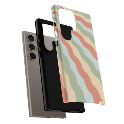 Earthy Retro Waves Samsung Galaxy Case – 70s-Inspired Wavy Stripes in Soft Green, Cream, and Rust