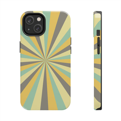 Vintage Sunburst Rays iPhone Case – Bold 70s-Inspired Burst in Yellow, Mint, and Gray