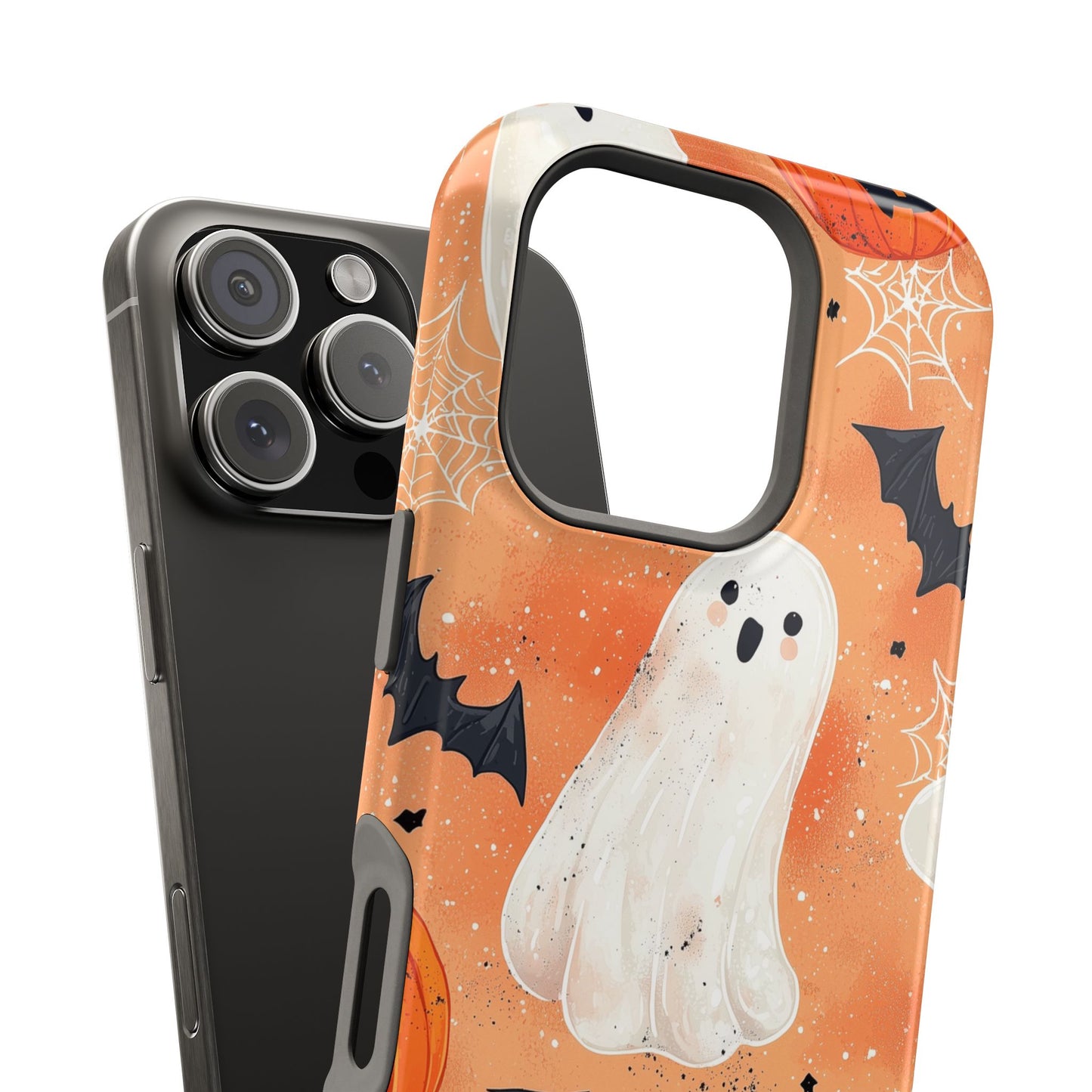 Spooky Cute Ghost MagSafe iPhone Case – Halloween Ghosts, Pumpkins, Bats & Cobwebs Design