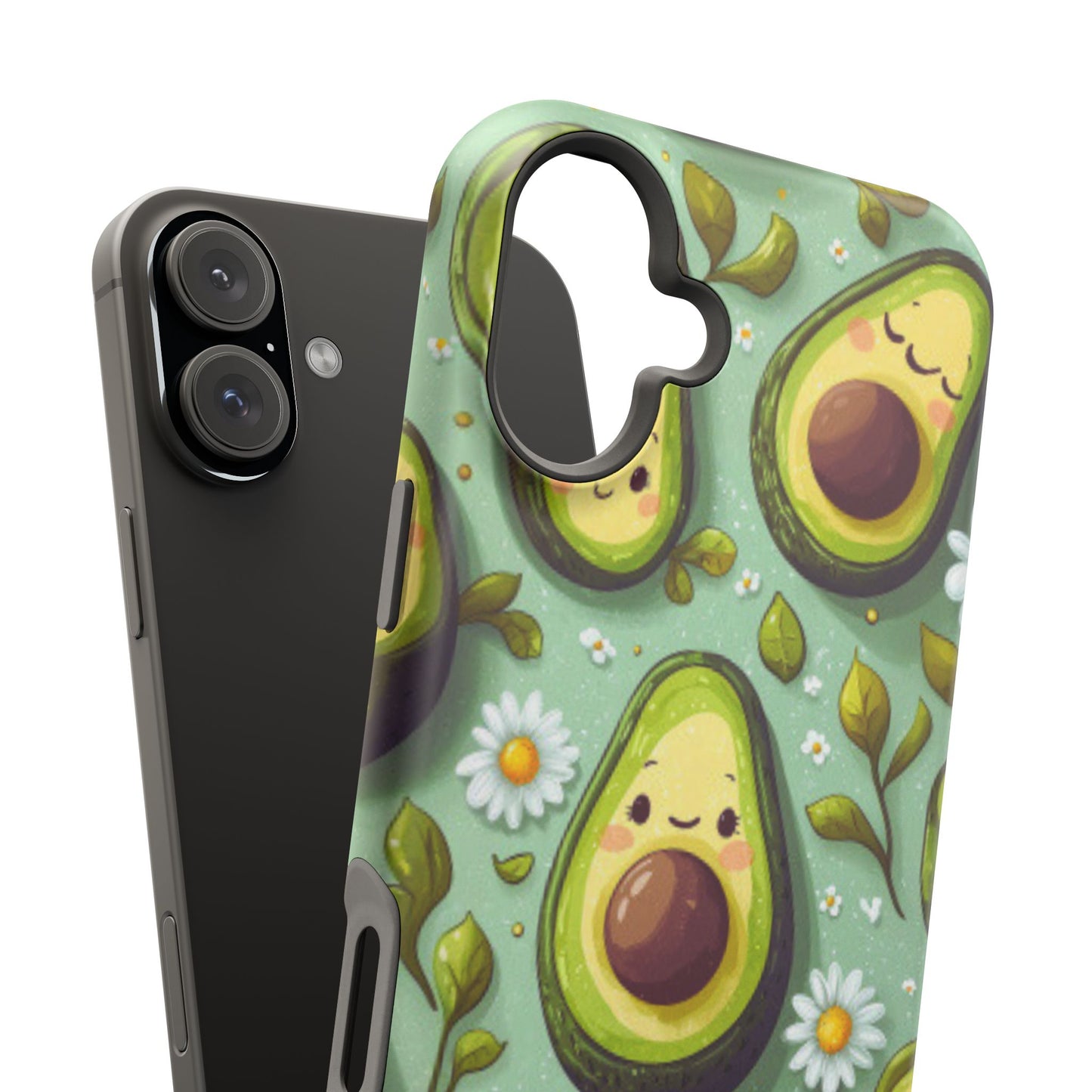 Cute Avocado MagSafe iPhone Case – Adorable Kawaii Avocados with Daisies, Shock-Resistant