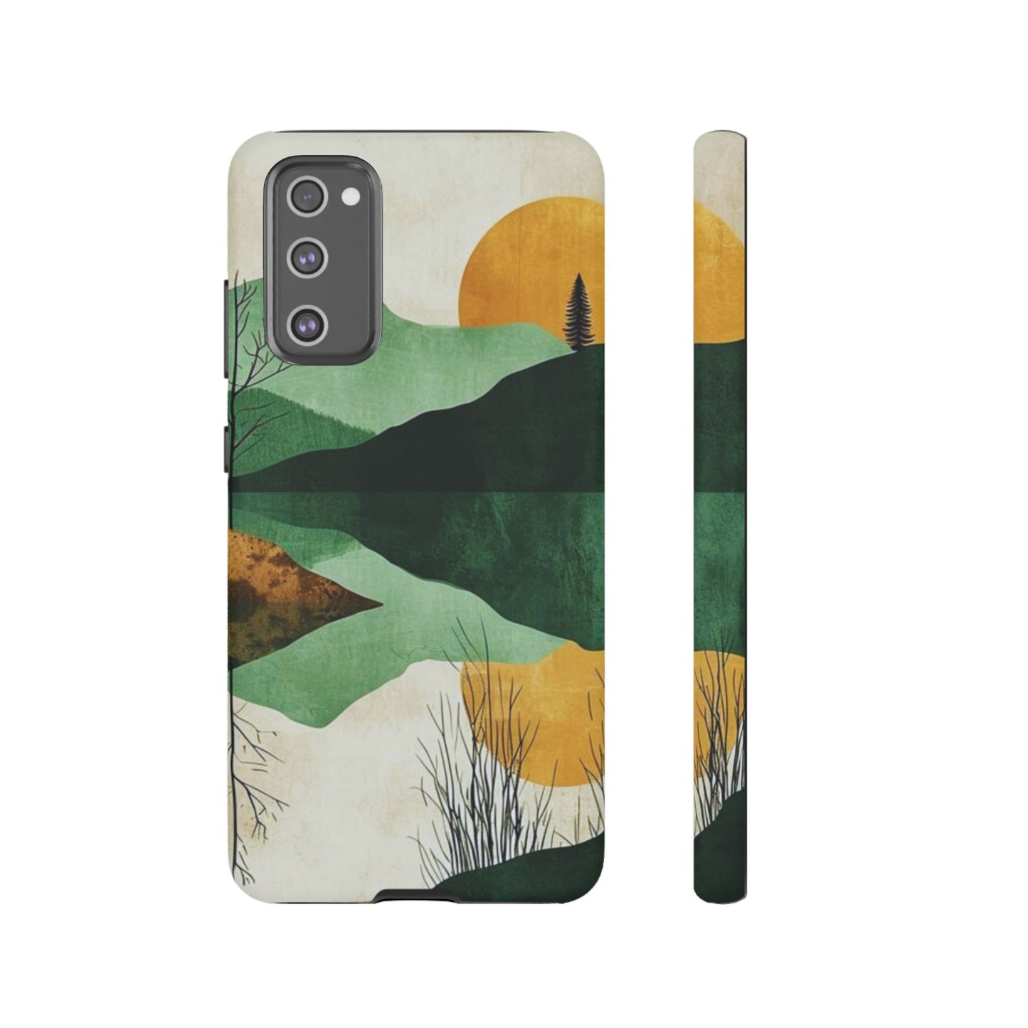 Retro Mountain Sunrise Samsung Galaxy Case – Minimalist Landscape Design, Dual-Layer Protection