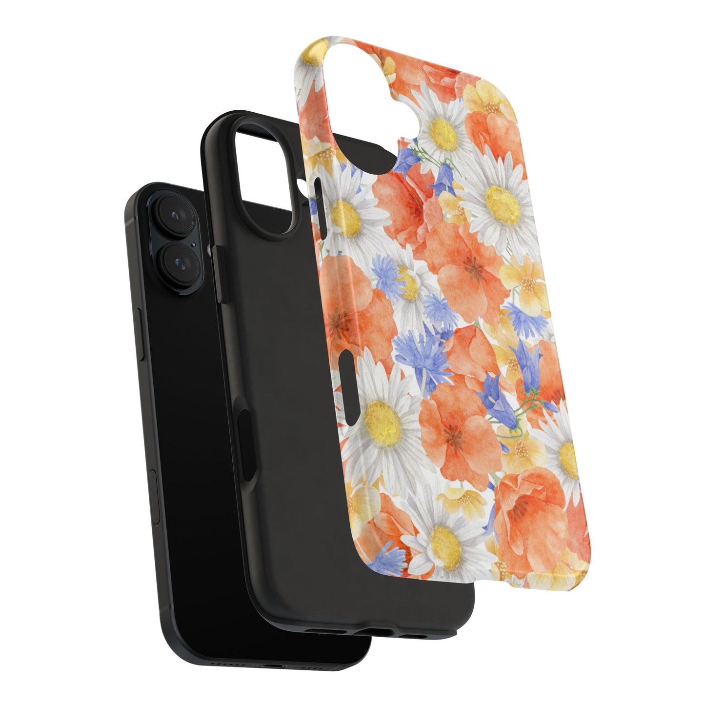 Watercolor Wildflower Pattern iPhone Case – Durable Matte Finish with Daisy, Poppy & Cornflower Design