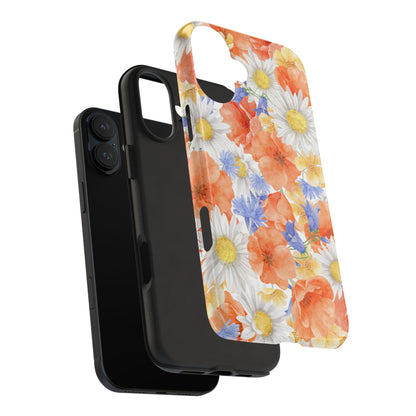 Watercolor Wildflower Pattern iPhone Case – Durable Matte Finish with Daisy, Poppy & Cornflower Design