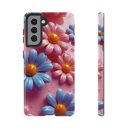 Pastel Daisy 3D Samsung Galaxy Case – Glossy Pink and Blue Floral Design, Full Protection - BOGO Cases