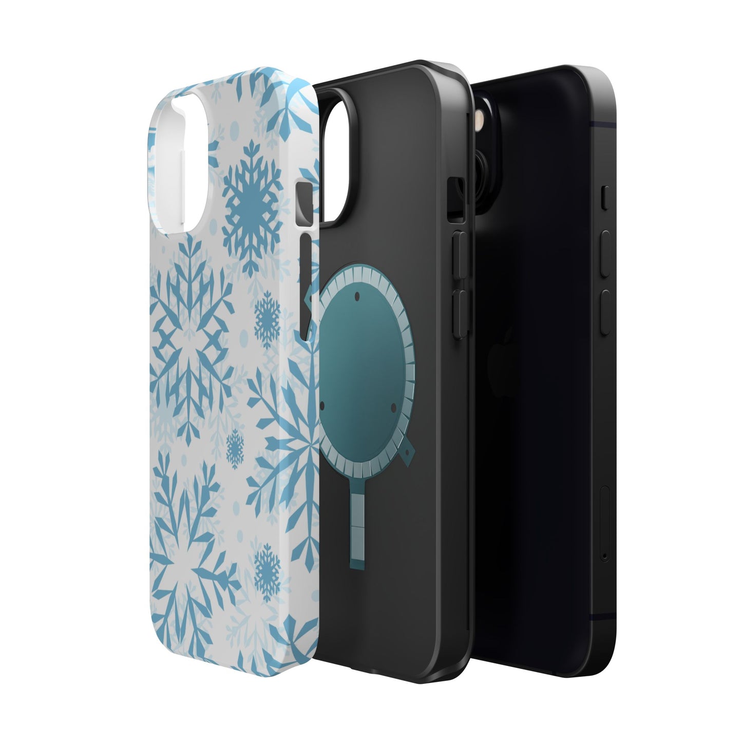 Frosty Blue Snowflakes MagSafe iPhone Case – Shockproof, Smooth Matte Finish, Dual-Layer Design