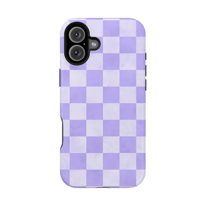 Lavender Checkerboard MagSafe iPhone Case – Shockproof, Smooth Matte Finish, Dual-Layer Design