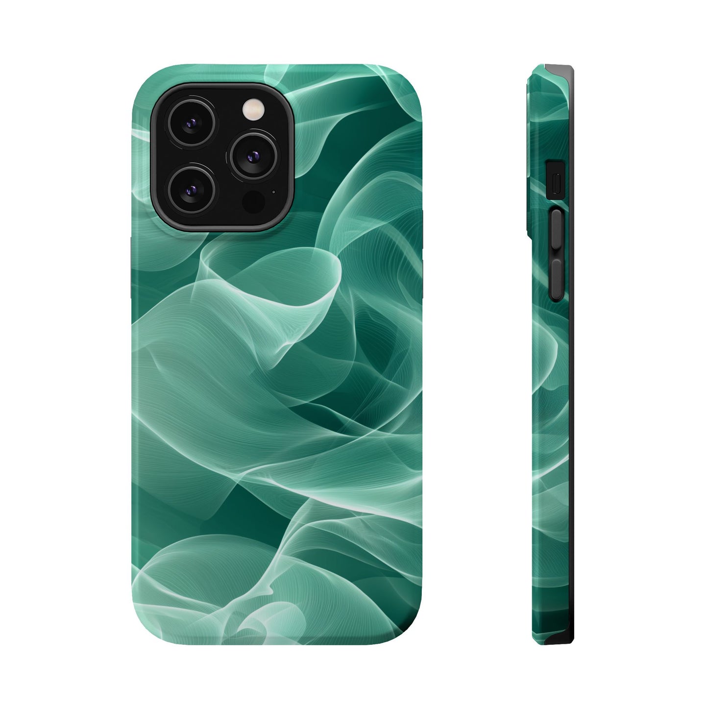 Emerald Flow MagSafe iPhone Case – Translucent Green Fabric-Inspired Design