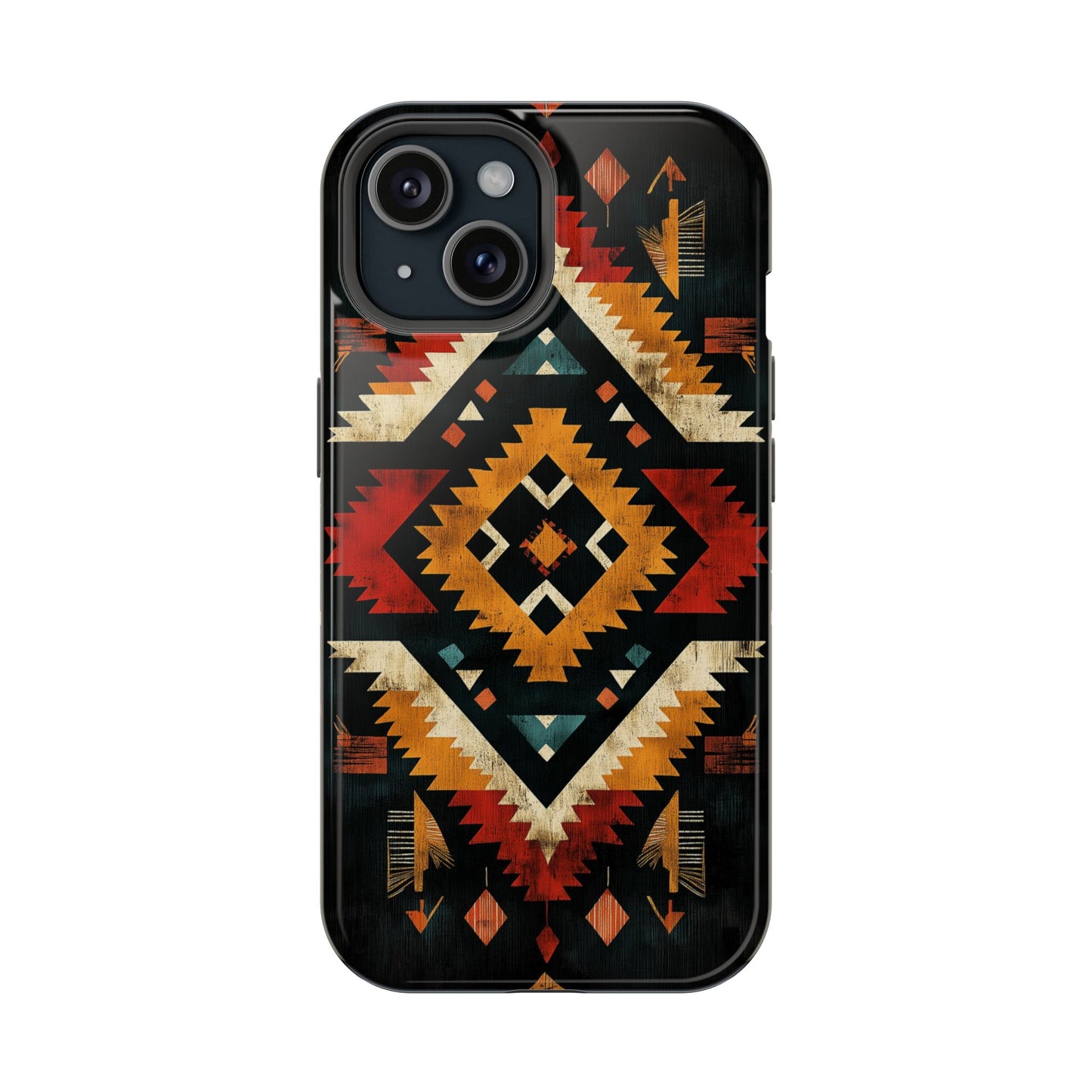 Southwestern Tribal Diamond Tough MagSafe iPhone Case – Bold Geometric Pattern, Dual-Layer Protection