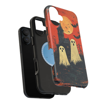 Haunted House & Ghosts MagSafe iPhone Case – Spooky Halloween Full Moon Design