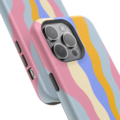 Pastel Radiance MagSafe iPhone Case – 70s-Inspired Dual-Layer Design with Wavy Sunburst Pattern