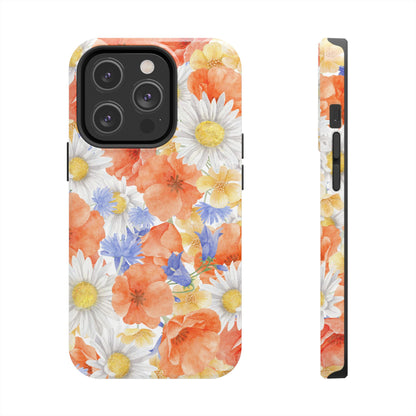 Watercolor Wildflower Pattern iPhone Case – Durable Matte Finish with Daisy, Poppy & Cornflower Design