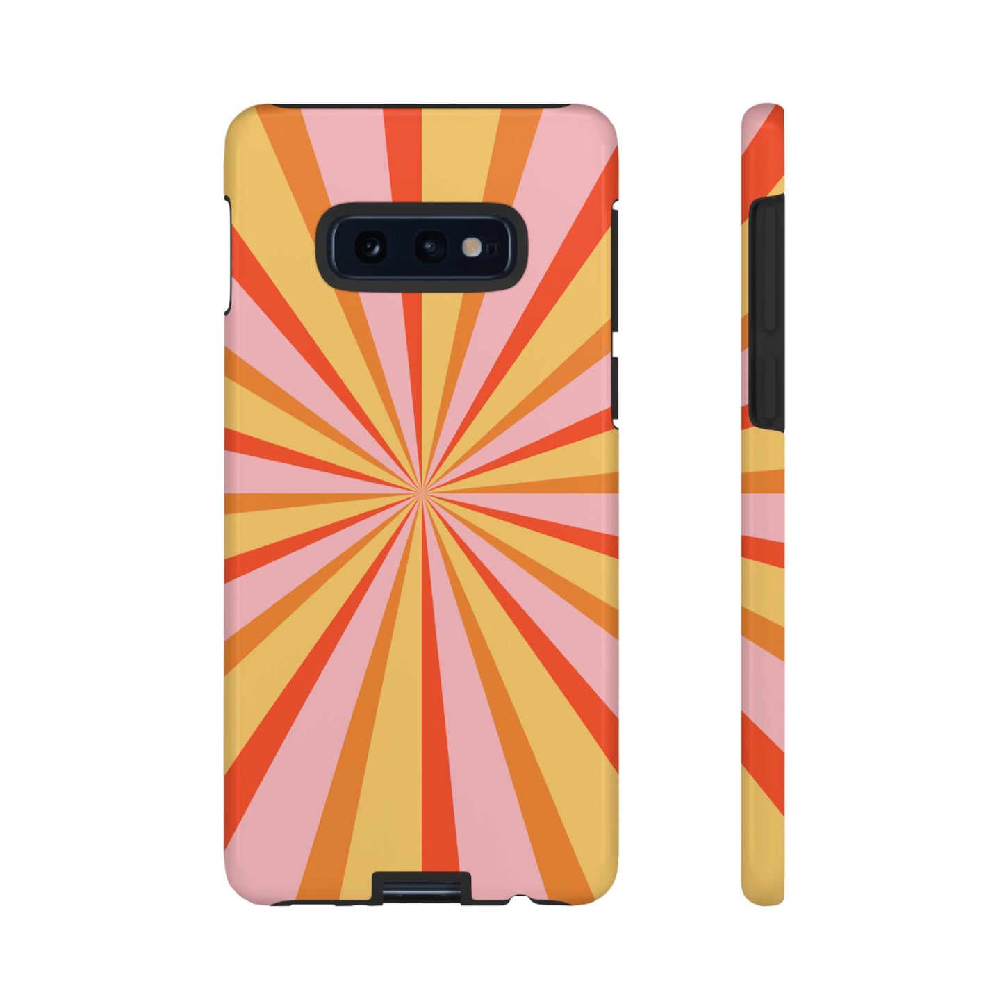 Bold Retro Sunburst Samsung Galaxy Case – Vibrant 70s-Inspired Rays in Orange, Pink, and Yellow