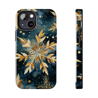 Gold Floral Snowflakes on Midnight Blue - iPhone Series Case