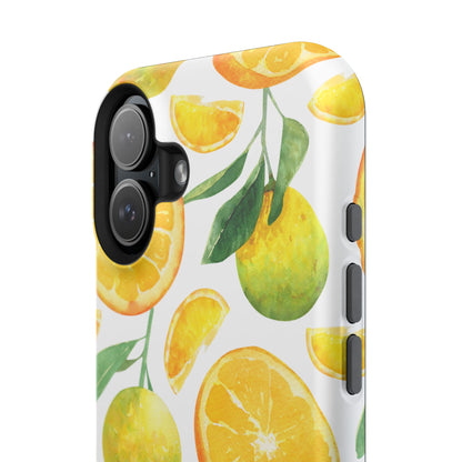 Sunny Citrus Grove Tough MagSafe iPhone Case – Watercolor Orange Design, Dual-Layer Protection