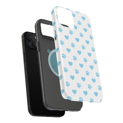 Blue Paw Prints & Hearts – MagSafe iPhone Case with Adorable Pet-Lover Design