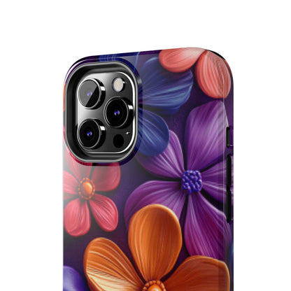 Bold Floral 3D iPhone Case – Vivid Purple and Orange Flower Design, Shock - Resistant - BOGO Cases