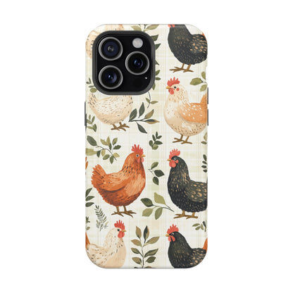 MagSafe iPhone Case: Vintage Chicken Farmhouse Case – Rustic Leaves Design