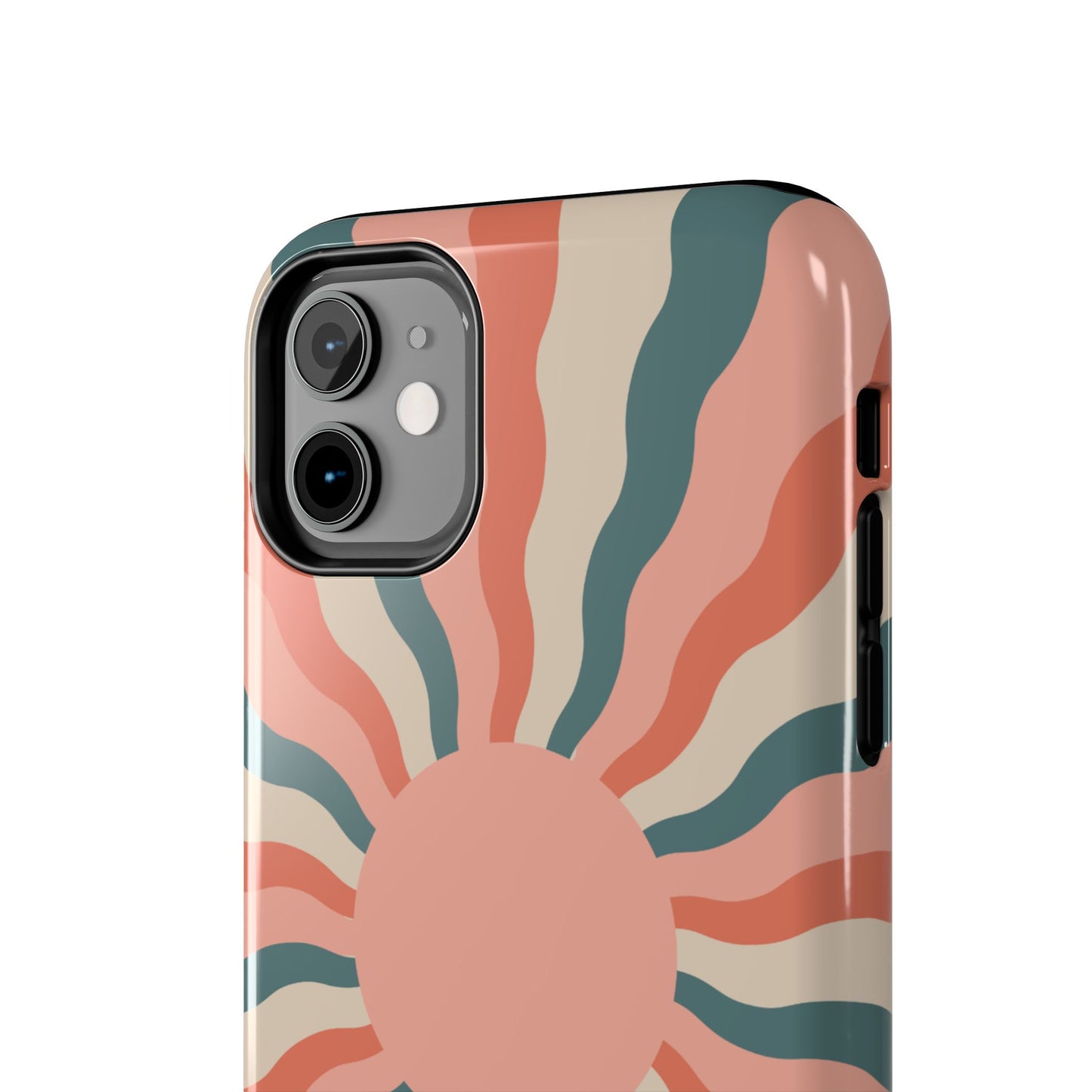 Retro Sunburst iPhone Case – Bold 70s-Inspired Waves in Coral, Teal, and Cream