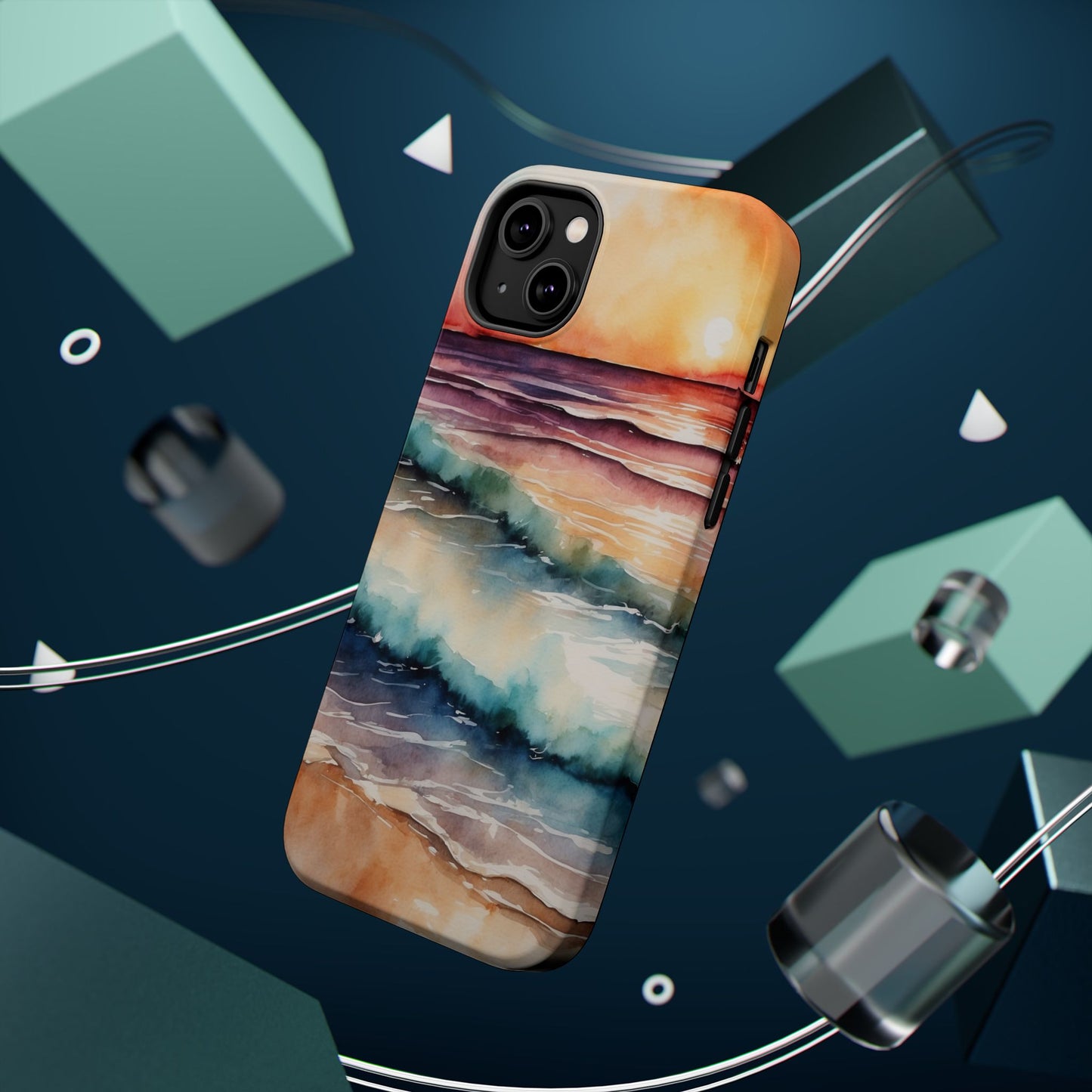 Sunset Waves MagSafe iPhone Case – Vibrant Watercolor Design