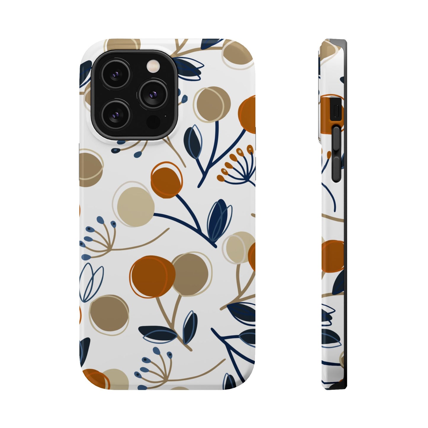 Modern Botanical Berries Tough MagSafe iPhone Case – Earthy Tones & Navy Accents, Shock-Resistant