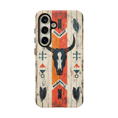 Rustic Western Bull Skull Tough Samsung Galaxy Case – Distressed Wood Design, Dual - Layer Protection - BOGO Cases