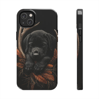 Charming Black Labrador Puppy on Feathers iPhone Case