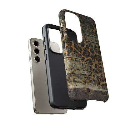 Rustic Wood and Leopard Print Tough Samsung Galaxy Case – Distressed Western Design with Dual-Layer Protection