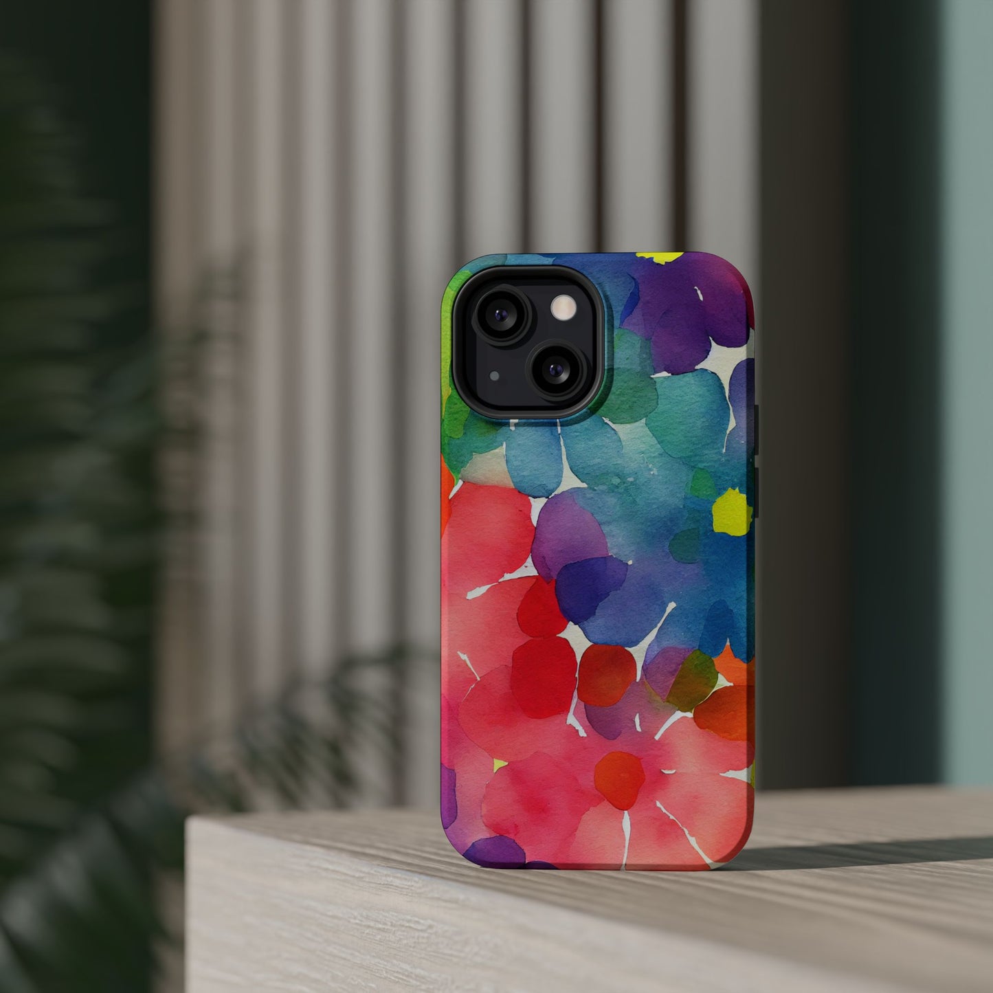 Rainbow Bloom Watercolor MagSafe iPhone Case – Slim Design, Glossy Finish