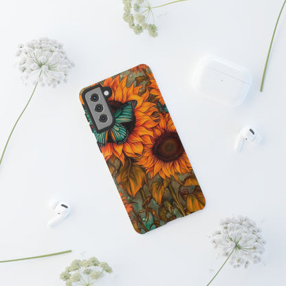 Vintage Blue Butterfly & Sunflower Art – Samsung Galaxy Case