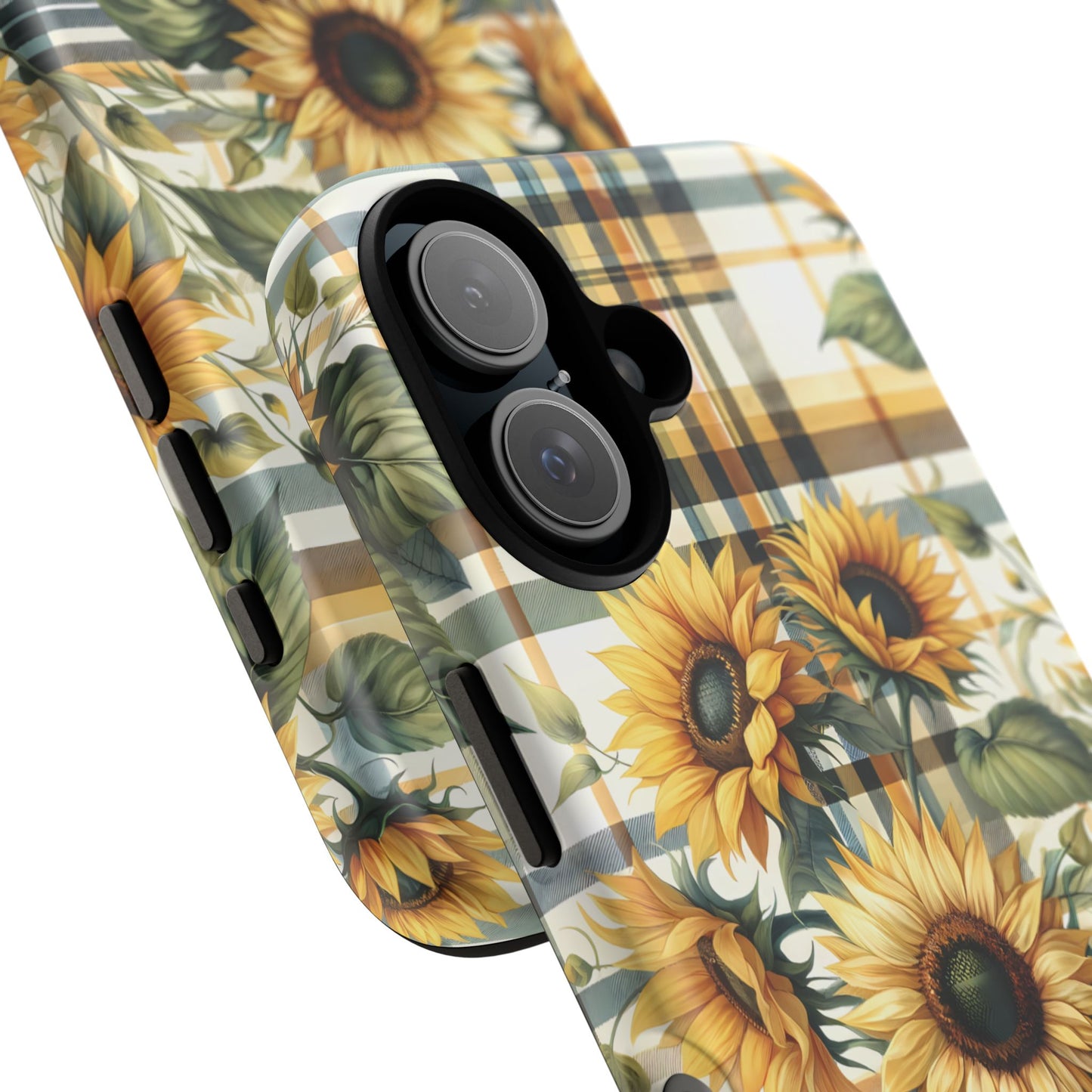 Cute Sunflower Phone Case - Sunny Blossom Plaid - Checkered Sunflowers Phone Case for iPhone & Samsung. Be Happy With These Bright Colors!