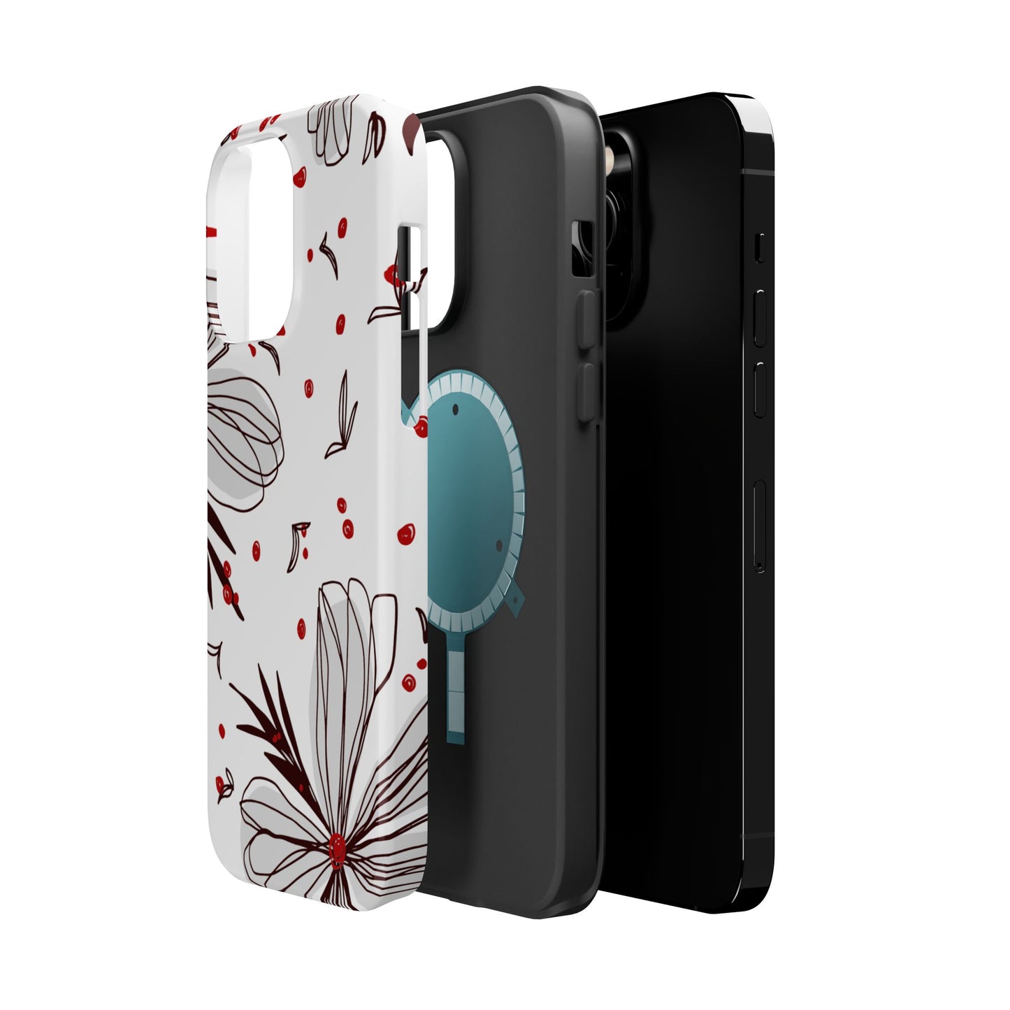 Minimalist Line Art Floral Tough MagSafe iPhone Case – Bold Red and Black Design, Shockproof Protection