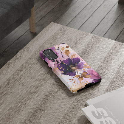 Elegant Purple & Gold Floral Samsung Galaxy Case - Luxe Flower Design