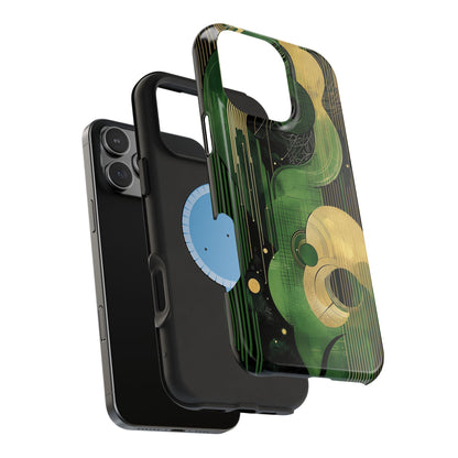 Abstract Green & Gold MagSafe iPhone Case - Geometric Art Deco Protective Cover