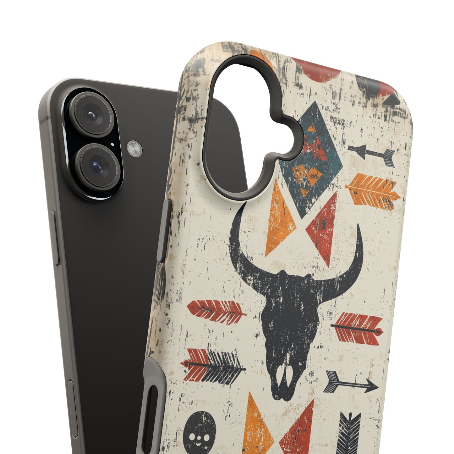 Tribal Bull Skull & Arrows Tough MagSafe iPhone Case – Rustic Western Design, Dual-Layer Protection